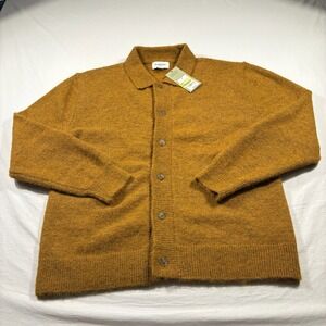 Goodfellow & Co Mens Collared Cardigan Sweater Gold Medium